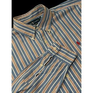 Vintage Ralph Lauren Men Shirt XL Blue Multi Stripe Red Pony Button Down Classic